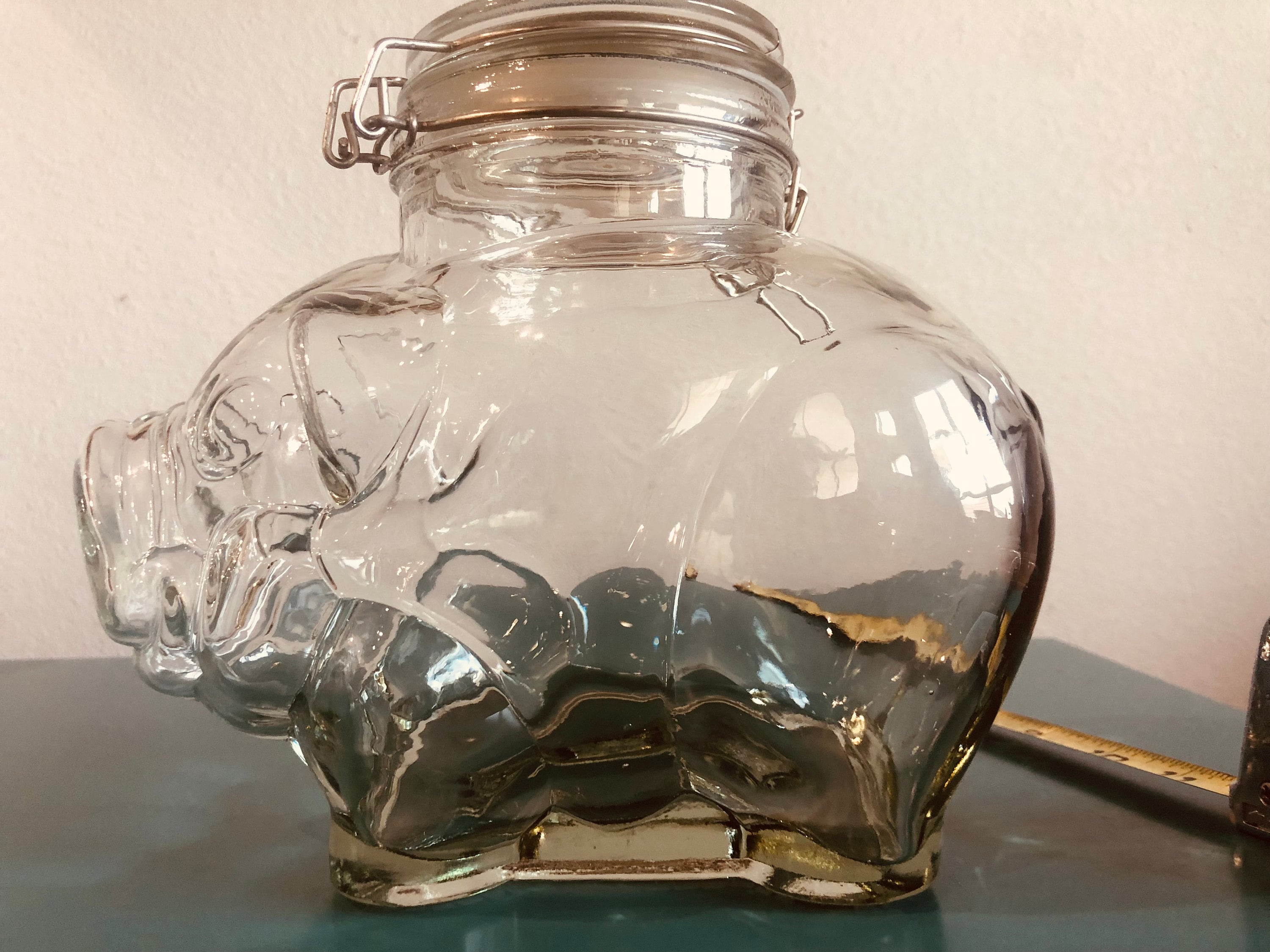 Tall Vintage Glass Jar With Wire Clamp Lid, Green Tint, 13 Inches Tall, 12  Sided 