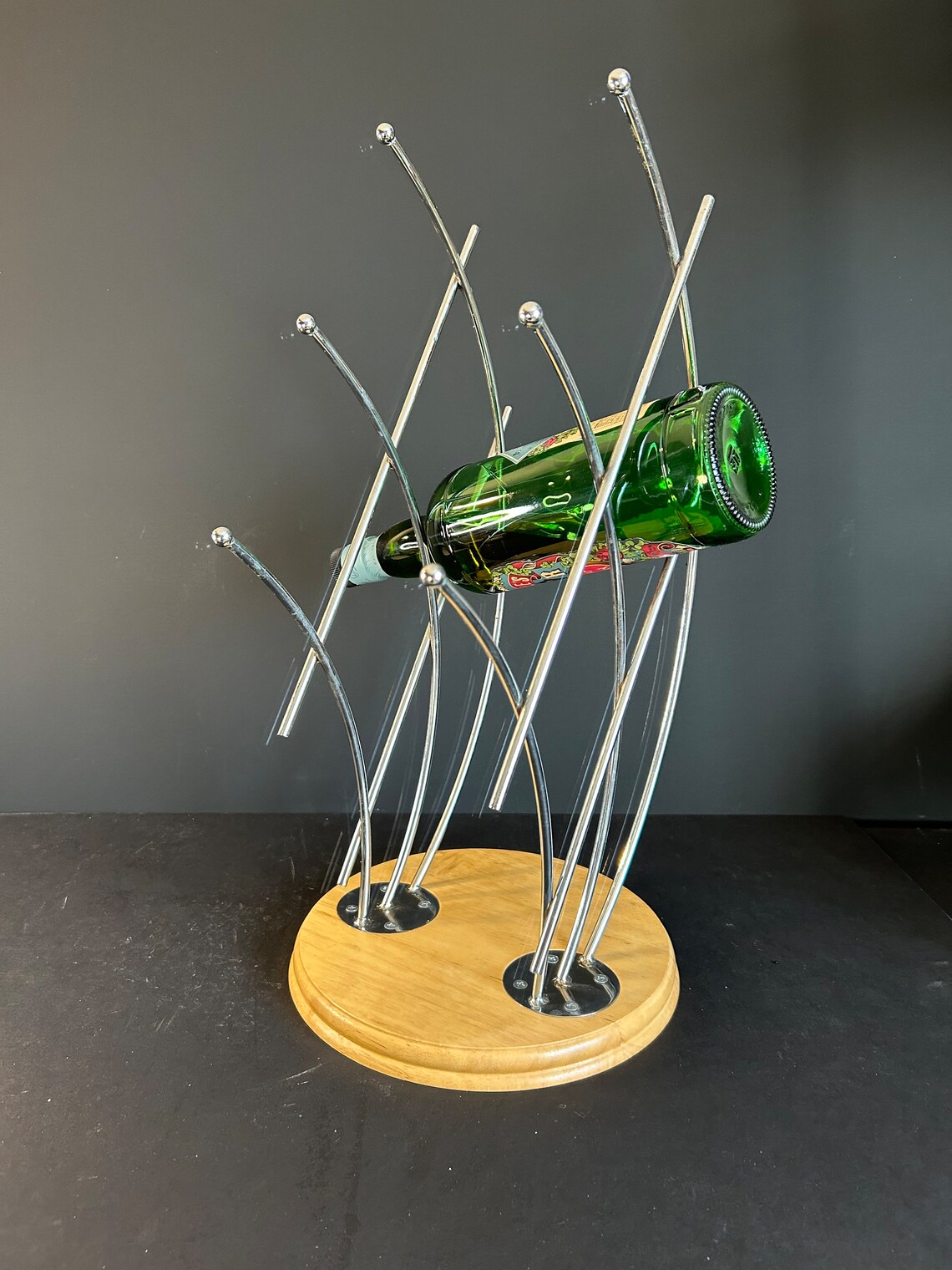 Abstract Wood and Metal Wine Rack - Holds 4 Bottles | Unique Vintage ...