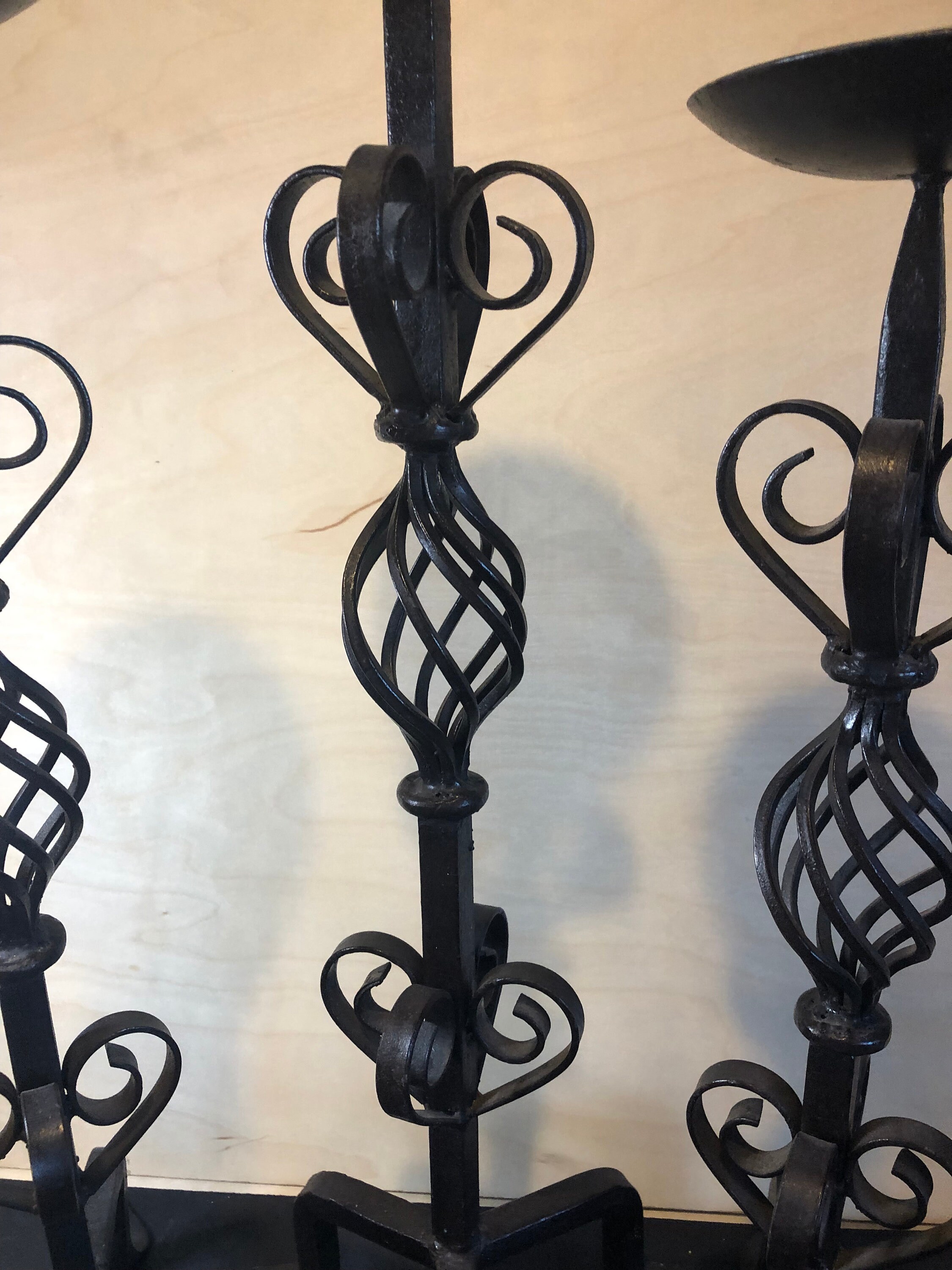 Three Heavy Wrought Iron Pillar Candle Holders 21 Etsy