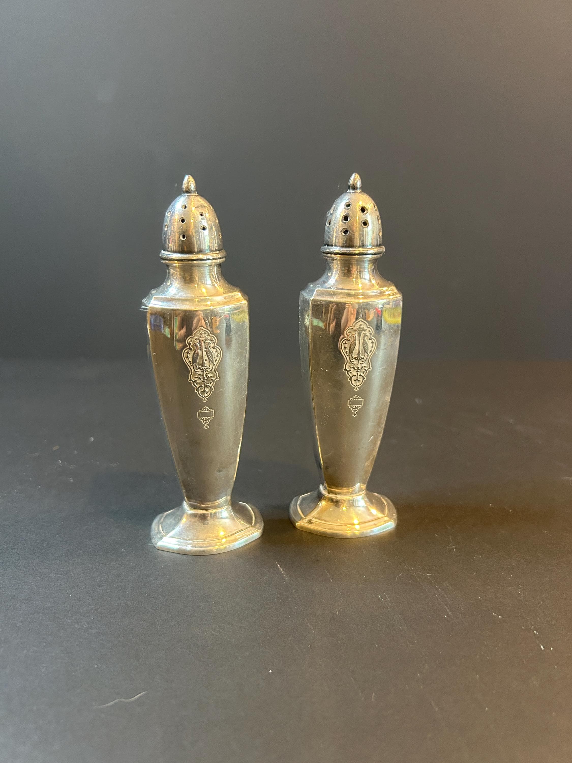Vintage Community Silverplate Salt and Pepper Shakers - Hexagonal