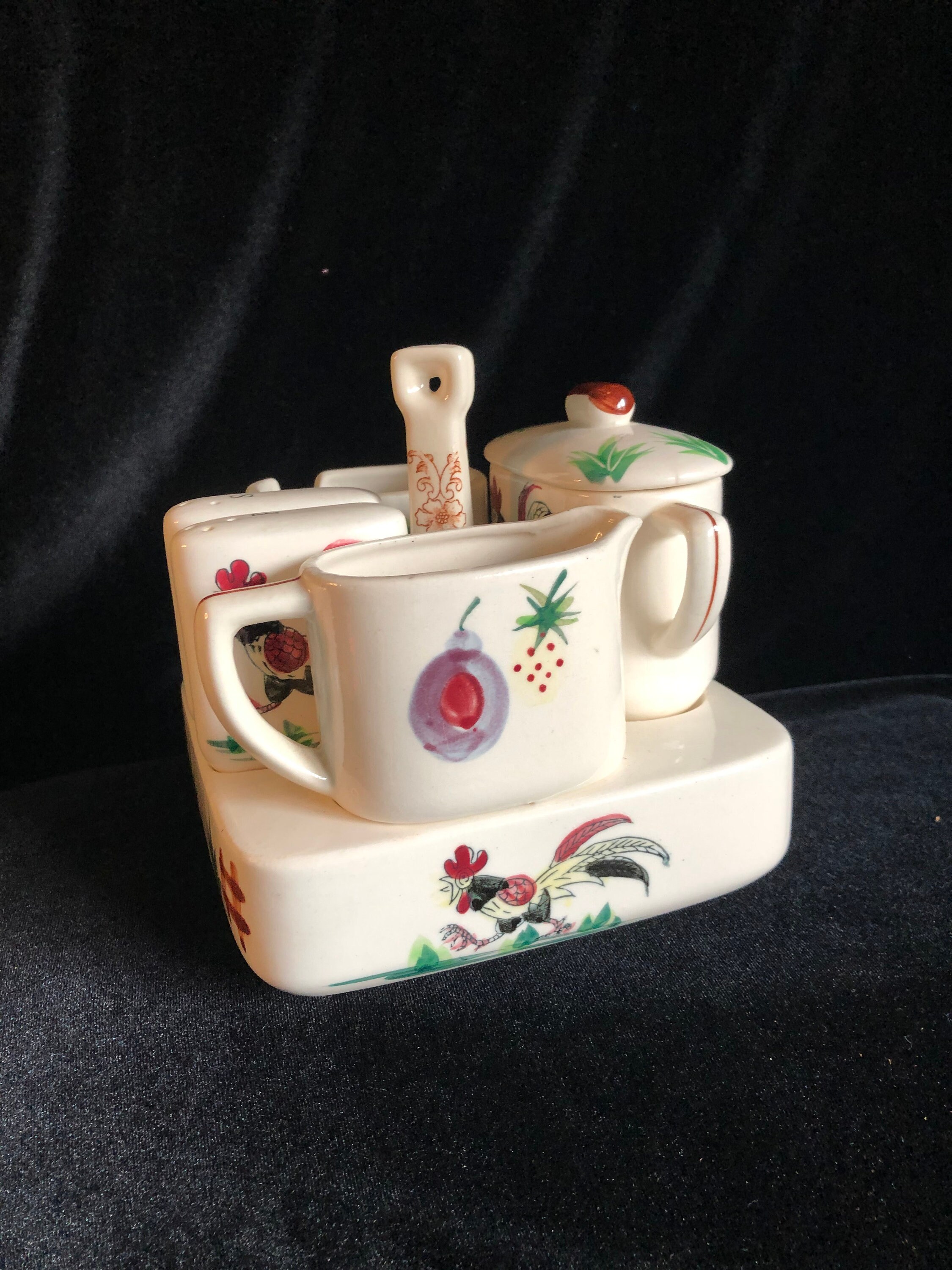 Vintage Rooster Condiment Set | 1960s Ceramic Kitchen Table Centerpiece ...