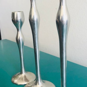 Nambe Style Metal Alloy Vintage Candle Stick Holder Set of 3, Mid Century Modern, Table Décor, Centerpiece, Staging décor, Post Modern