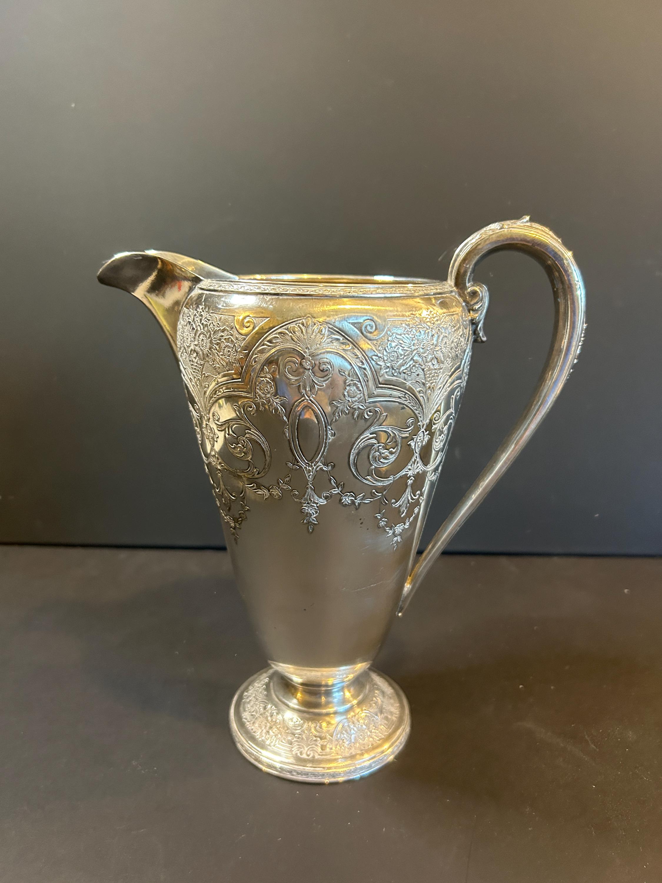Circa 1900–1930 Wilcox Paisley Silverplate Pitcher Ornate Chased