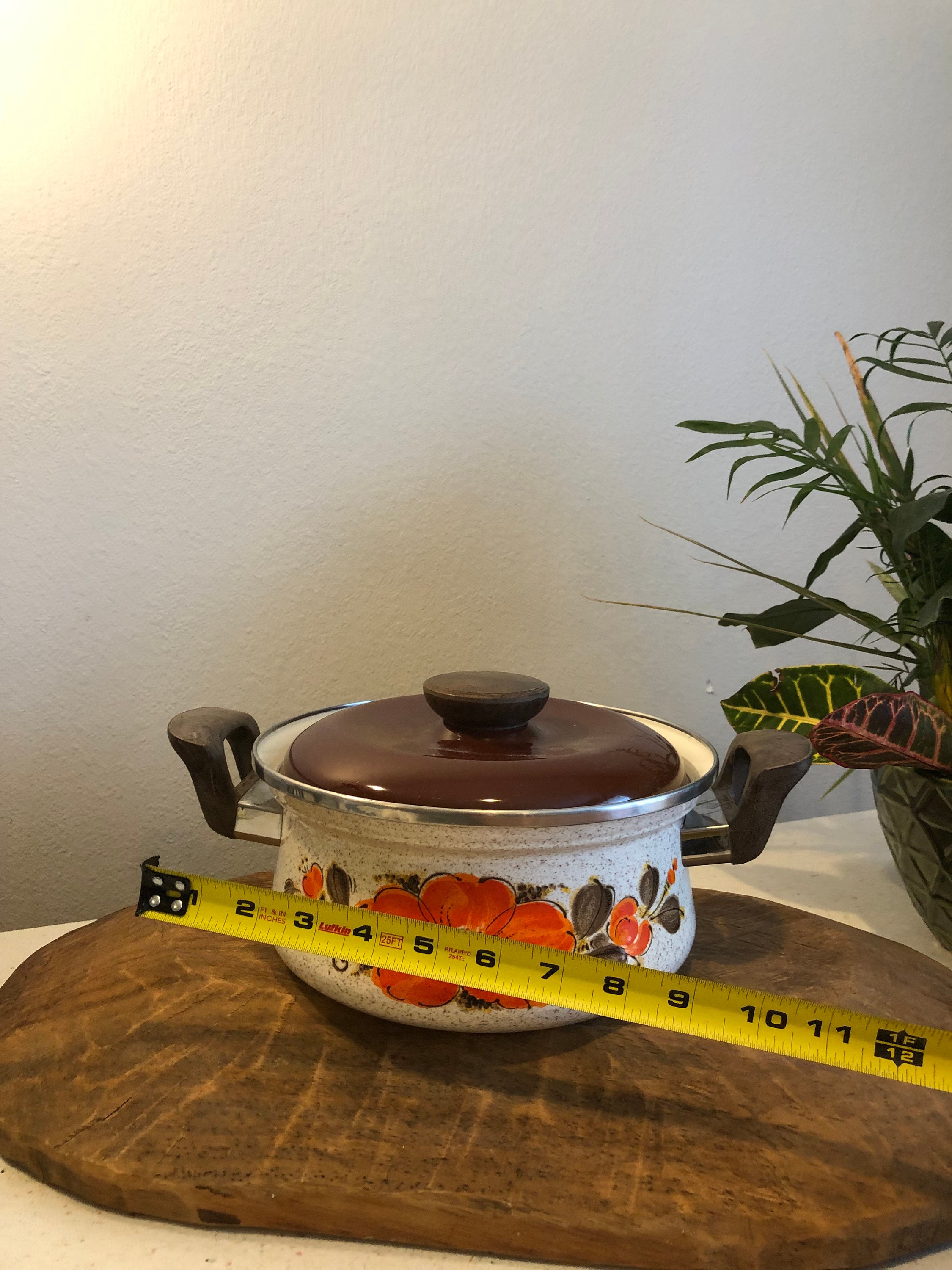 Vintage Sanko Ware Show Pans Orange Poppy 3 Qt Enamel Dutch