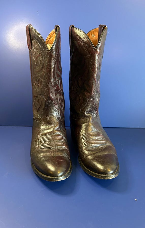 Vintage Dan Post Brown Leather Cowboy Boots 10.5EW - Etsy display picture 3