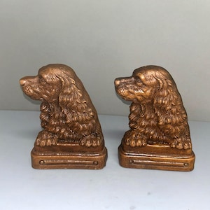 Vintage Orna Wood Spaniel Dog Bookends – Syroco Style 4" x 6" – Mid-Century Decor