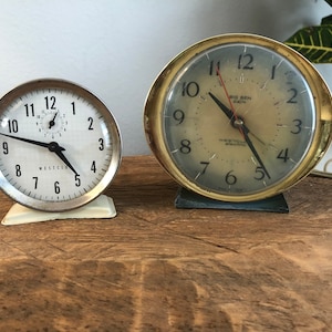 Two Westclox Clocks Wind Up Vintage Night Stand Clock Blue Green Electric Clock