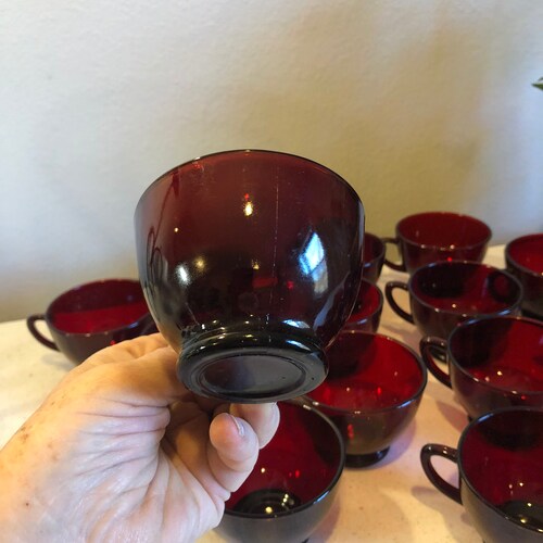 Ruby Red Glass Teacups, shops Set of 18