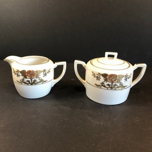 Vintage 1950s Noritake Zucker- und Milchkännchen-Set - Porzellan mit Goldprägung, Mid-Century-Sammlerstück, keine Chips oder Risse