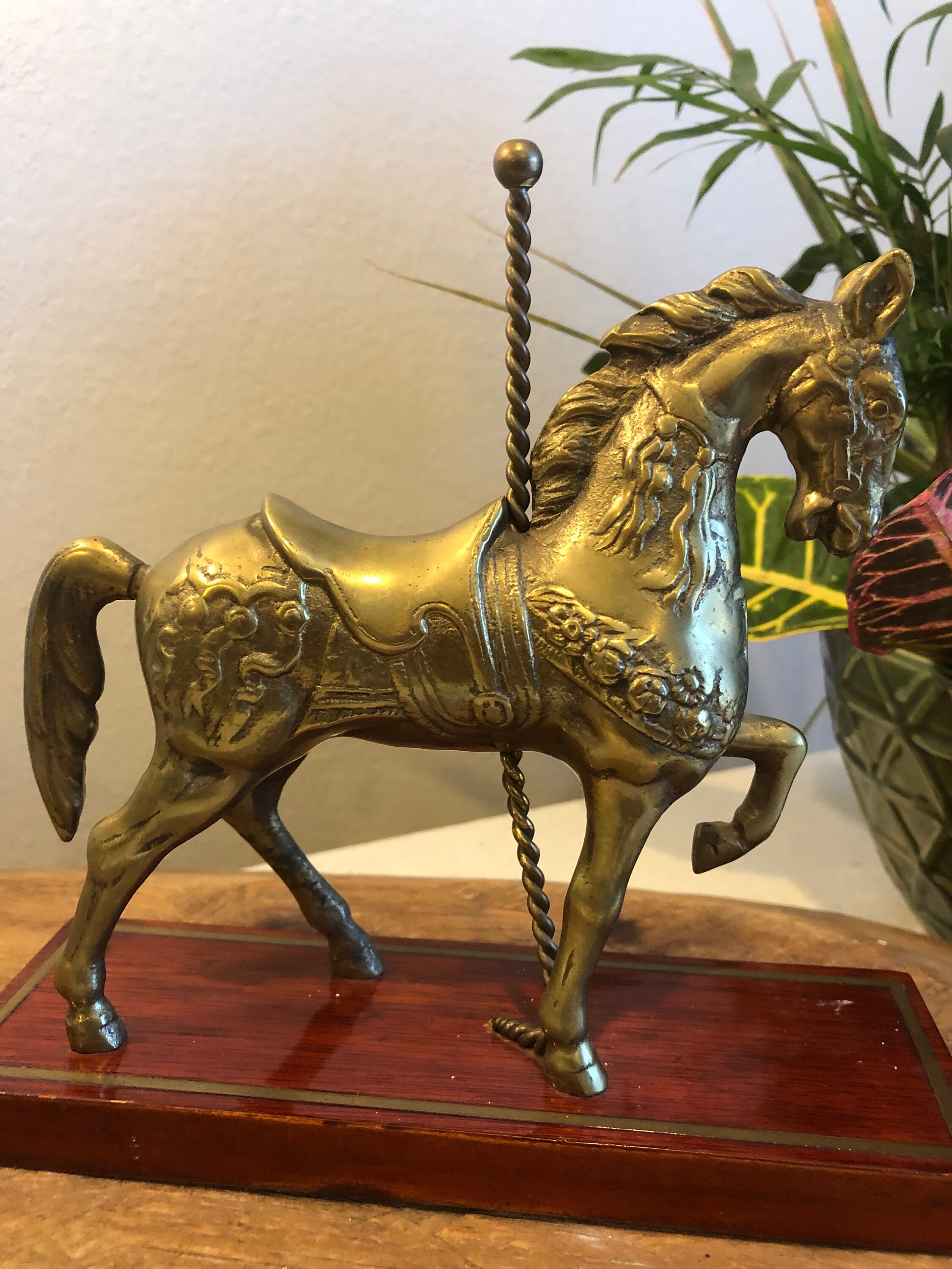 Vintage Brass Carousel Horse Statue | Korean Equestrian Decor - Etsy