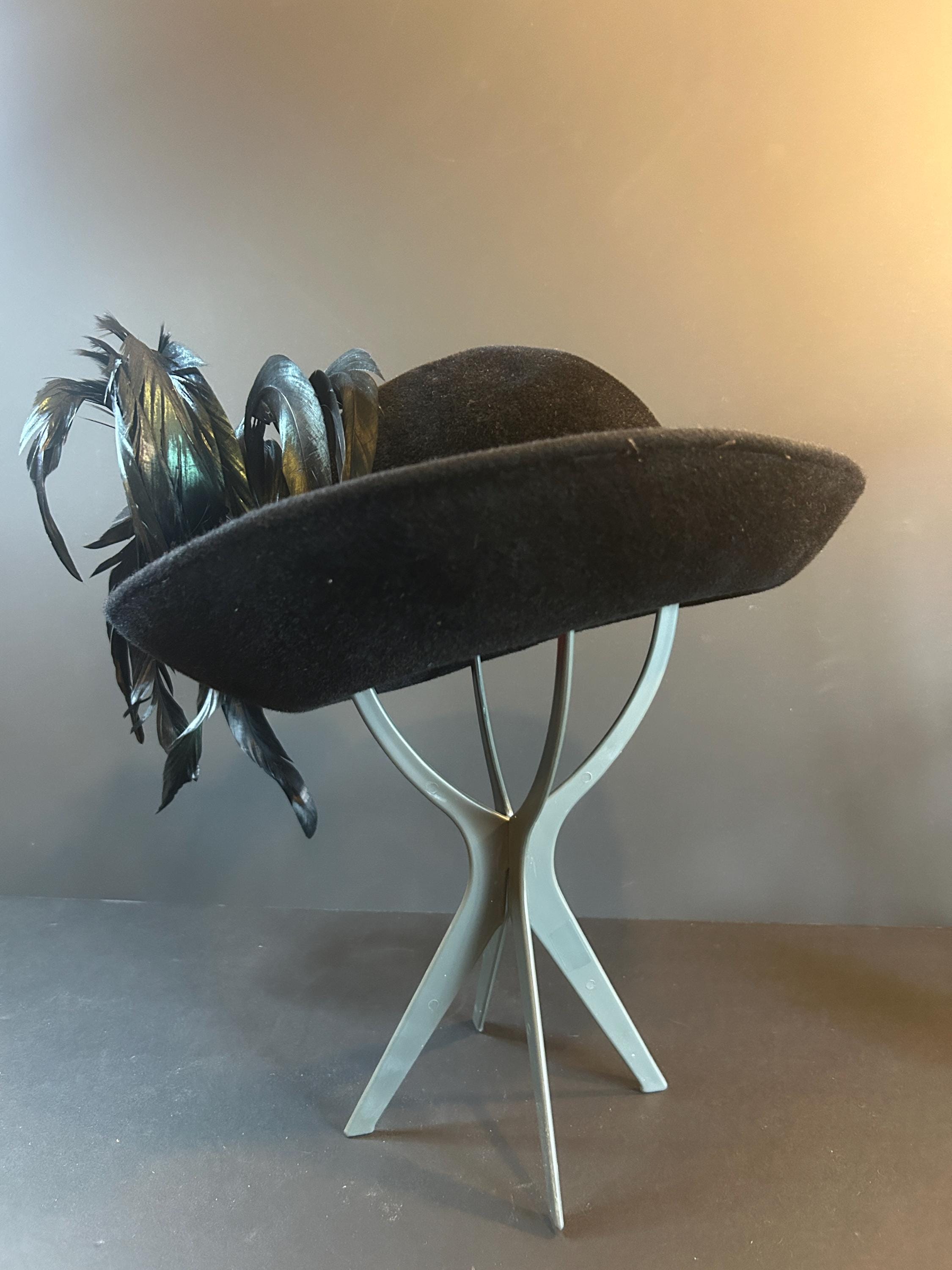 Authentic Jack Mcconnell Feather Hat: Black Velour Wide Brim 