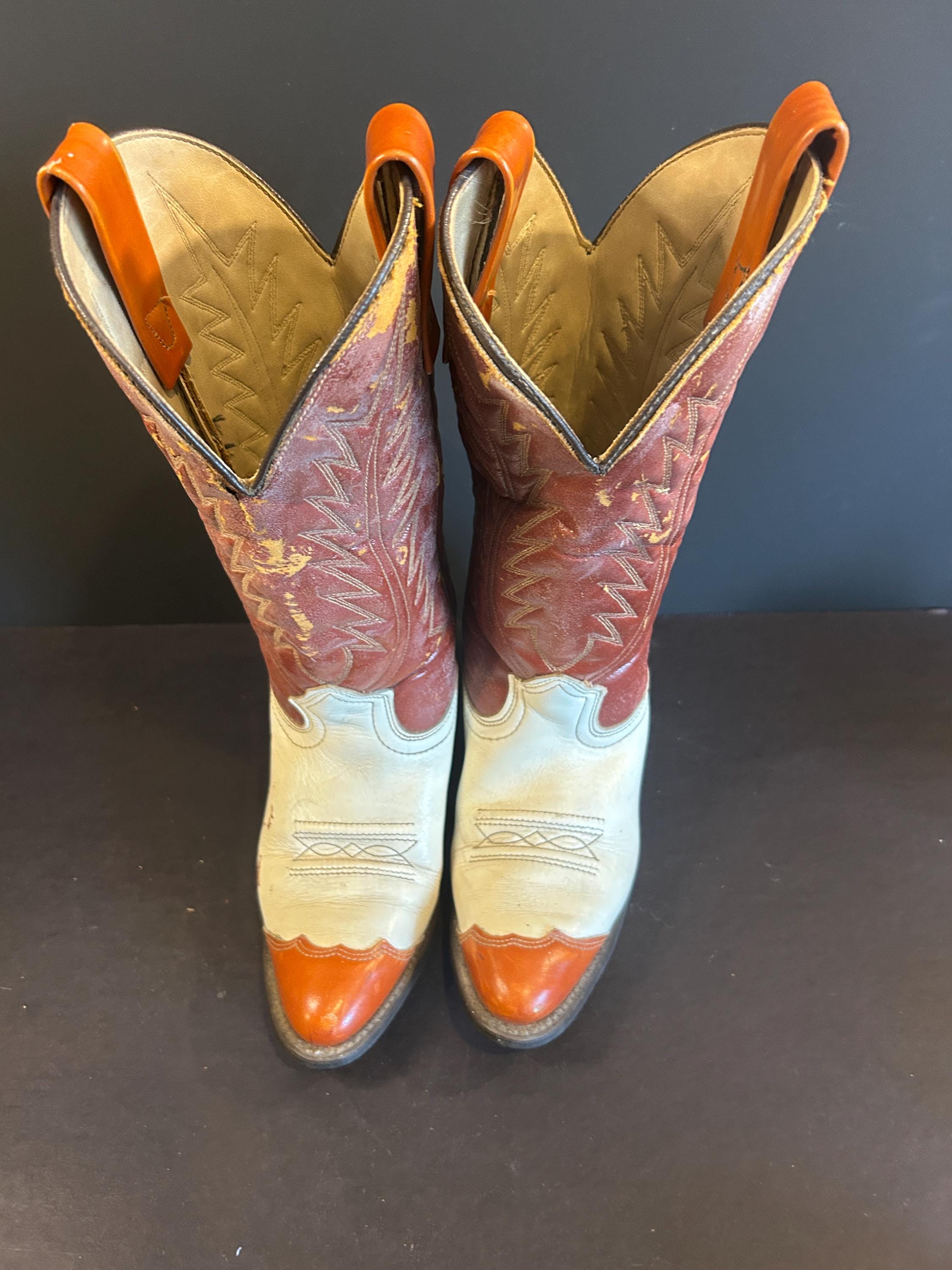 VTG 70s Texas Boot Co Boots, Two Tone Brown Suede & Leather Size 9D, Style 6966 ?Vintage cowboy boot drop ? Photo 1: Blue custom Texas 70s  main image 3