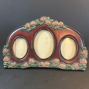 Victorian Style Three in One Oval Picture Frame — Faux Carved Wood Vanity Frame 4x6 & 3x4 Antique Style Photo Frame