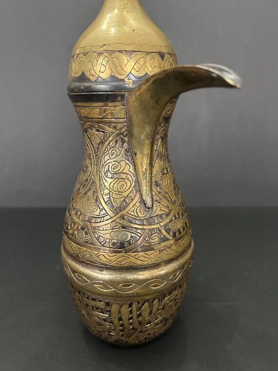 Vintage Antique Middle Eastern Coffee Pot Dallah Brass & Copper