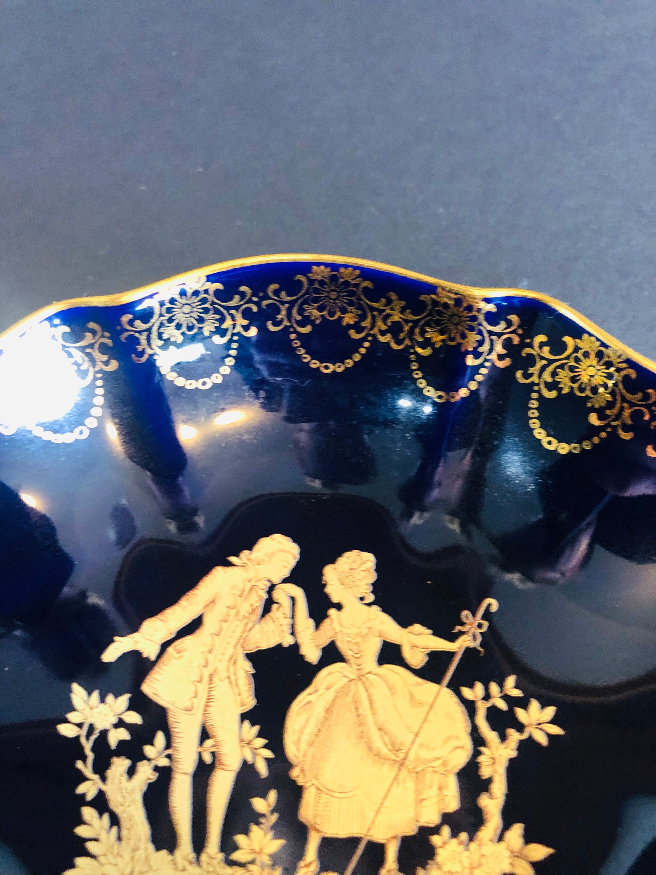 Vintage Limoges Castel France 22K Gold Gilded Cobalt Blue