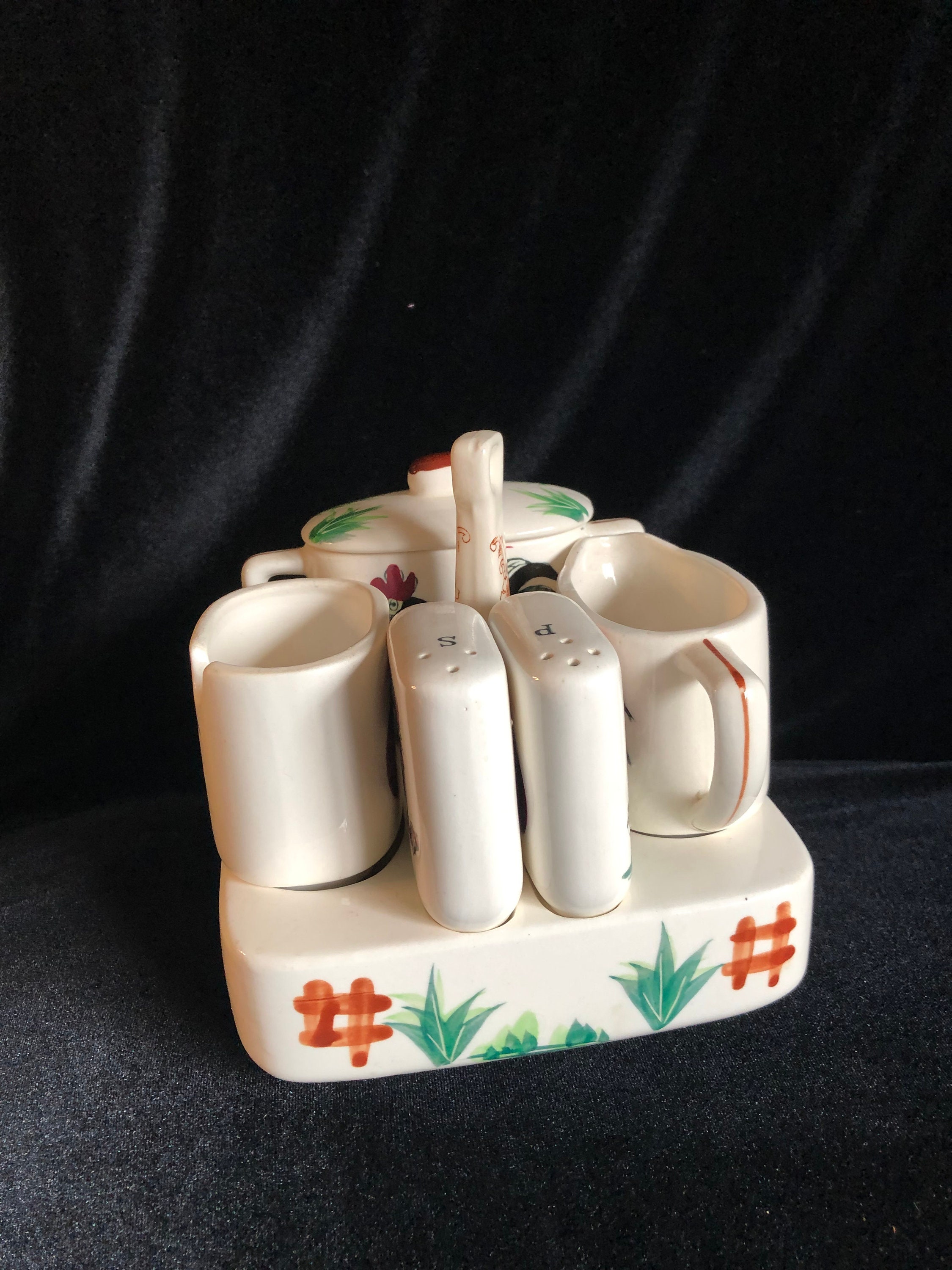 Vintage Rooster Condiment Set | 1960s Ceramic Kitchen Table Centerpiece ...