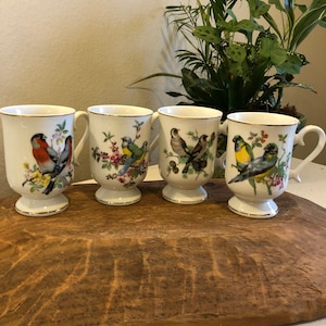 Set of 4 Pedestaled Bird Tea/Coffee Mugs by Himark Gourmet Kitchen