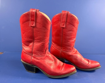 Vintage 1980s Kenny Rogers Red Cowboy Boots Size 7 M Made in USA Western Cowgirl Boots