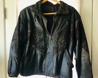 Vintage Winlit Patchwork Leather Jacket – 90s Retro Bomber Coat