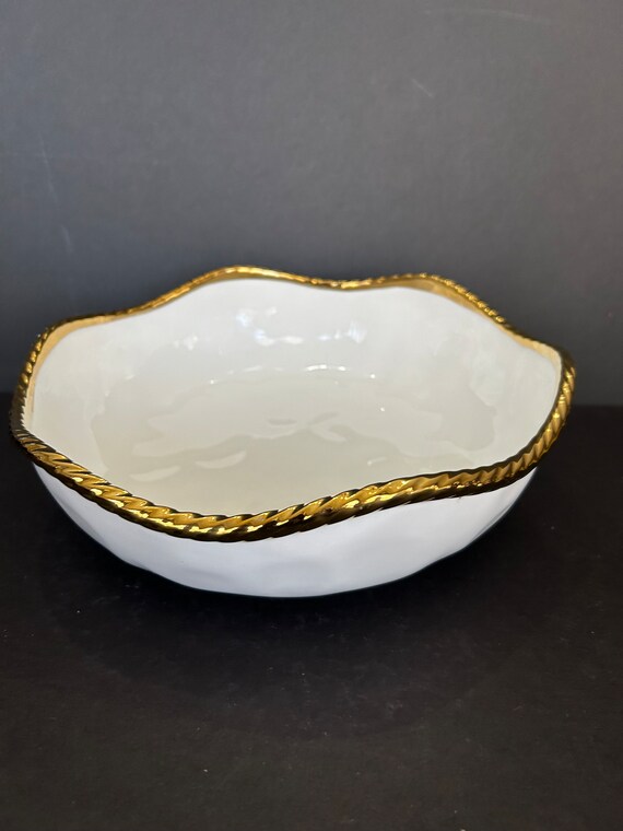Gorgeous Ettore Fine China Serving Bowl With Gold Textured and Wavy Roped Rim Eclectic 10 Bowl Like New and Stunning Etsy UK