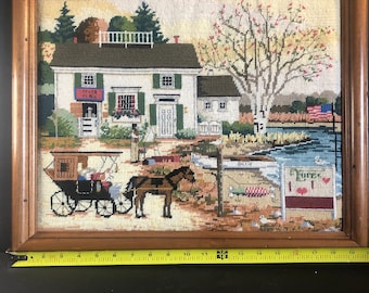 Arte floral vintage enmarcado en punto de aguja: decoración de pared estilo cottagecore de los años 70
