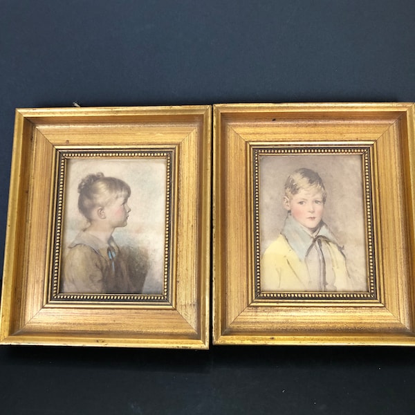 Peter and Charlotte Edwardian Gold Framed Pictures C & A Richards Boston, Dark Academia