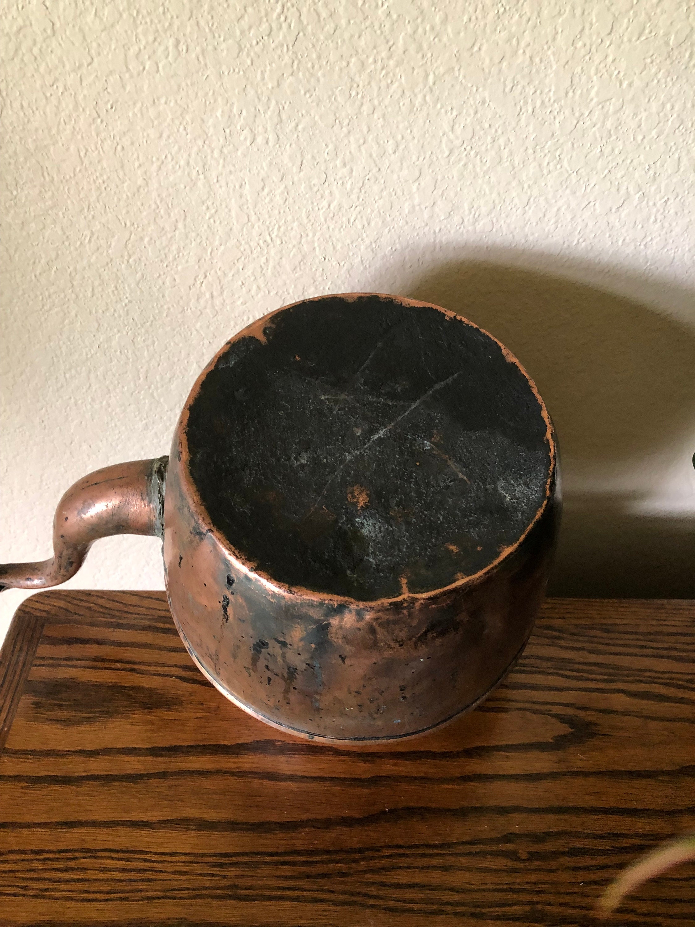 Antique Copper Tea Kettle Pot With Stamped Lid, Cottage Core, 