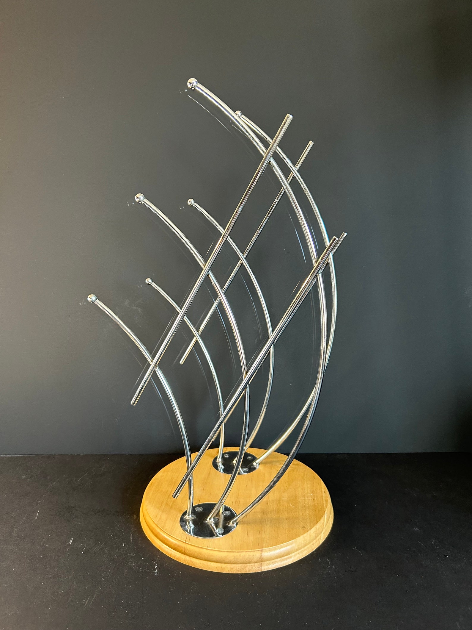 Abstract Wood and Metal Wine Rack - Holds 4 Bottles | Unique Vintage ...
