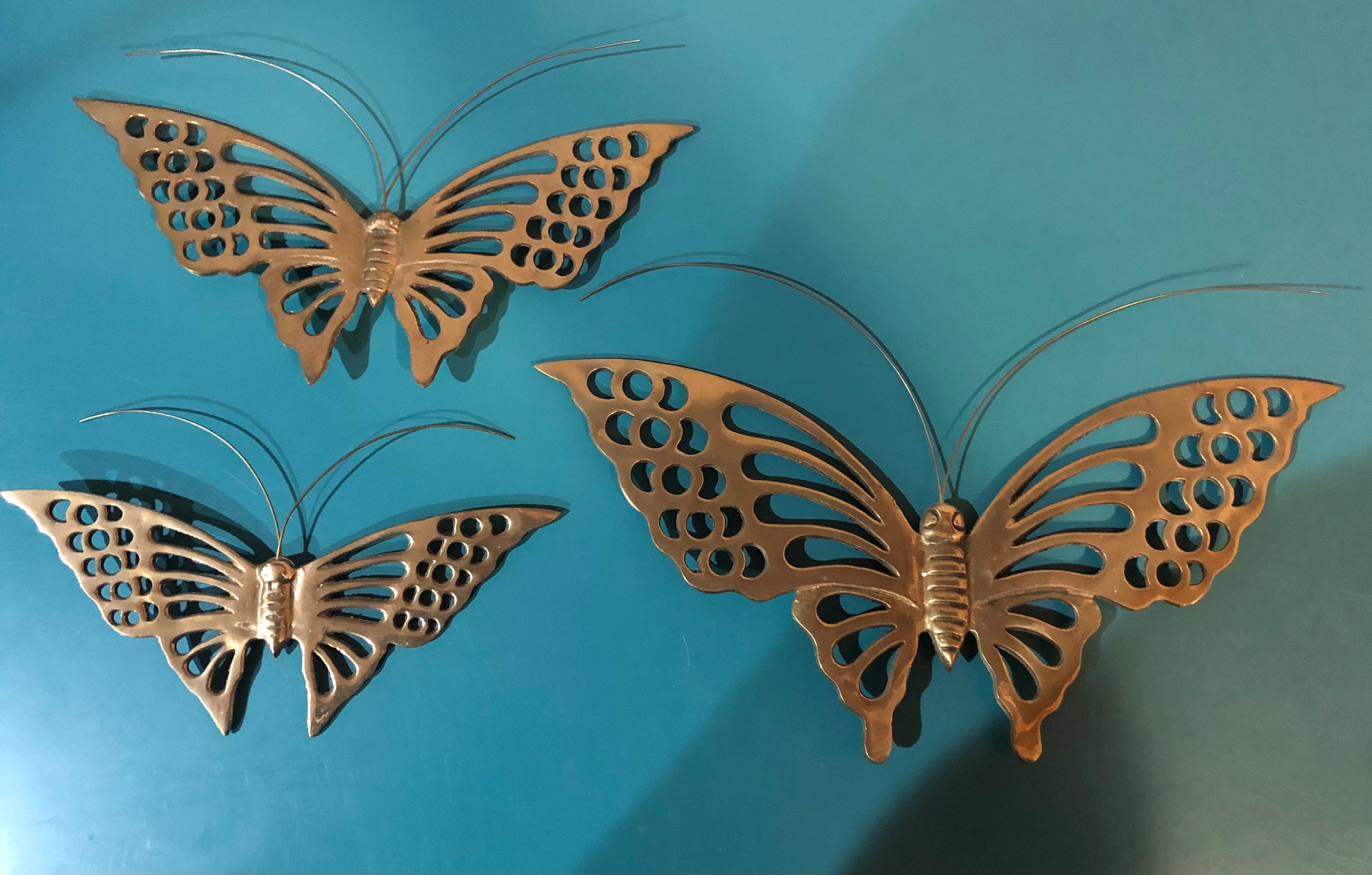 Butterfly Wall Décor Vintage Brass MCM eccentric set of 3 Etsy
