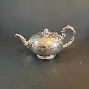 Vintage Silver Plated Ornate Teapot with Floral Scrollwork, Victorian Style Decorative Tea Pot