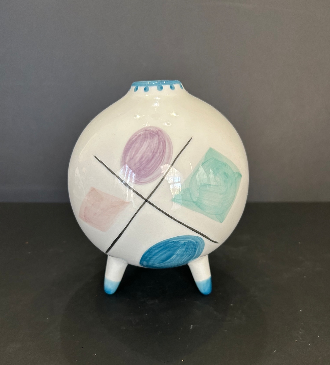 Trypod Hand Hand Painted Ceramic Tripod Vase, Southwestern Geometric Design, Round ...