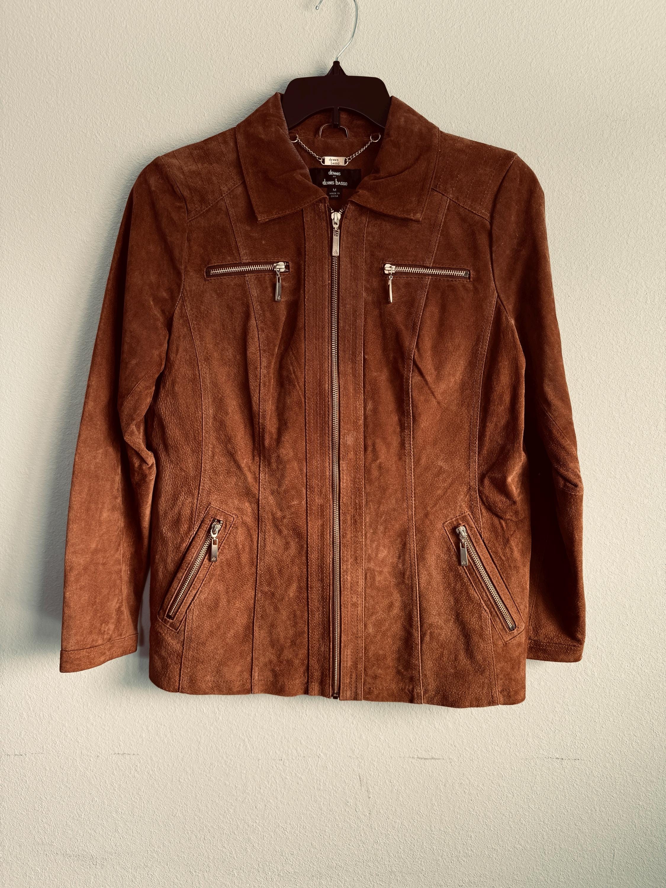 ブラウンフェイクスエードジャケット：フェイクファーカラー