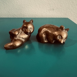 Vintage Solid Brass Bear Figurines - Rustic Home Decor, Wildlife Collectibles, Handcrafted Miniature Bears, Set of 2, Unique Gift Ide