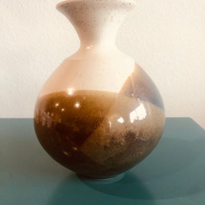 Signed Ed Davidson Studio Pottery Vase | 8&quot; Tall Handmade Earth Tone Glazed Wheel Thrown Ceramic | Rustic Modern Decor