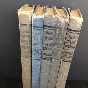 Early 1900s Set of 5 Lake English Classics Shakspere Books, Antique Books, Photo Prop, Staging Props,