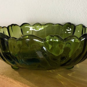 70s Dark Green Vintage Footed Bowl Flower Shaped Centerpiece - Etsy