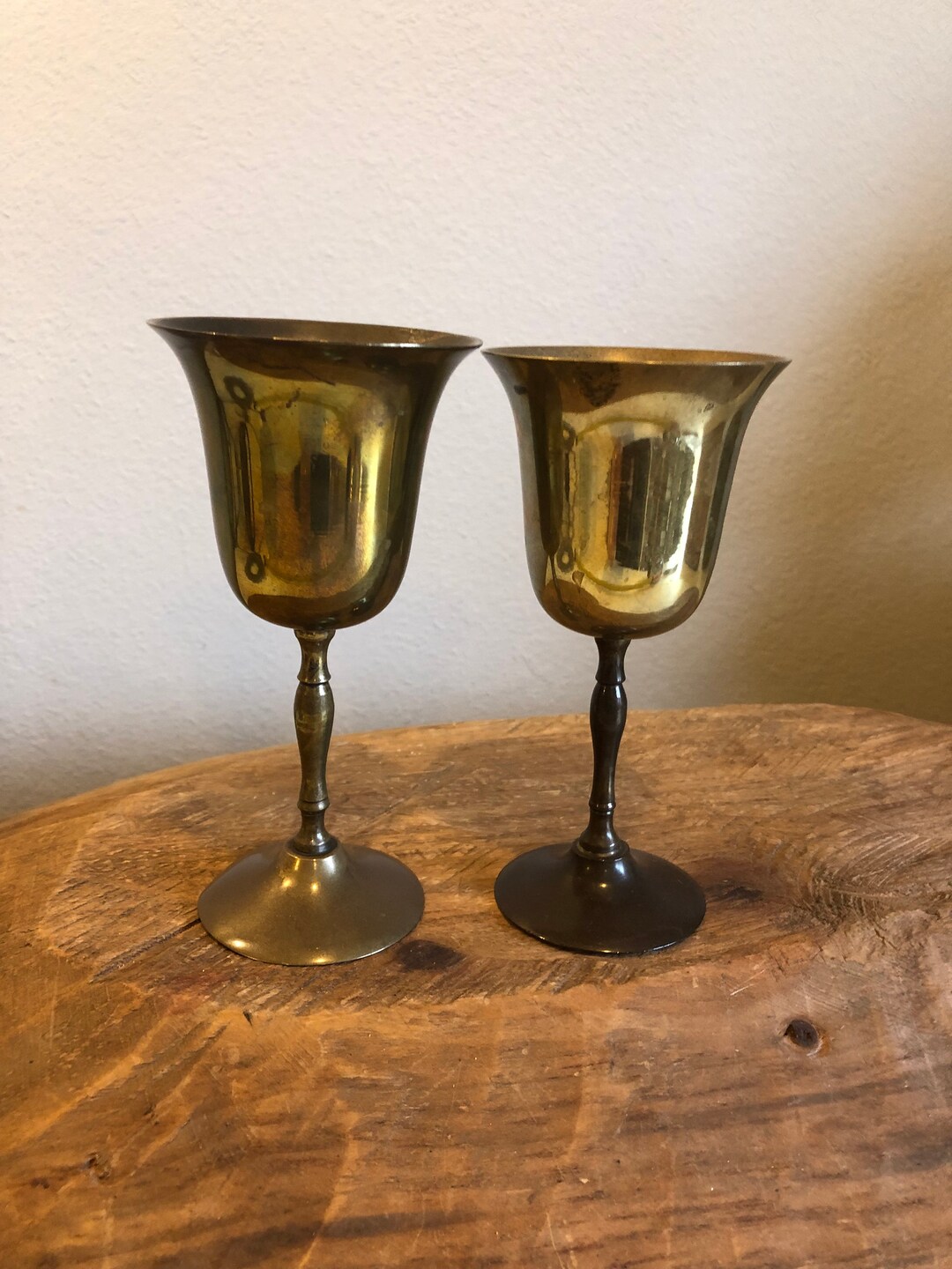 Two Brass Wine Goblets Etsy