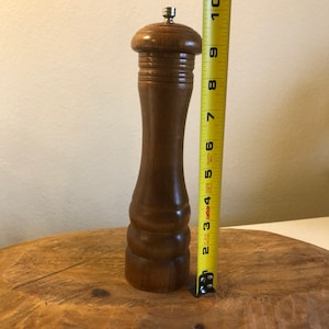 Vintage Olde Thompson Wooden Pepper Mill | 9&quot; Tall Metal Grinder | Rustic Kitchen Decor | Smooth Grind | Farmhouse Cooking Gift