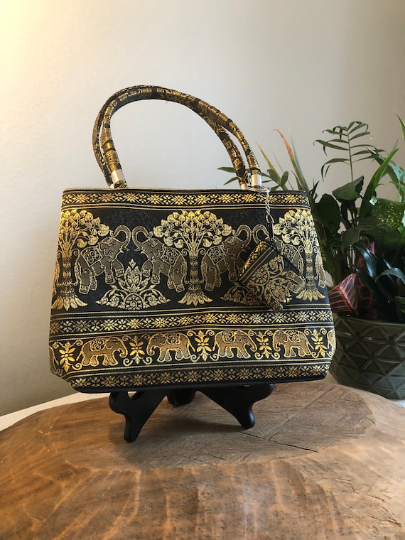 Ornate Black and Gold Indian Handbag