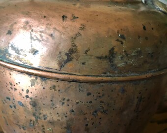 Antique Copper Tea Kettle Pot With Stamped Lid, Cottage Core, 