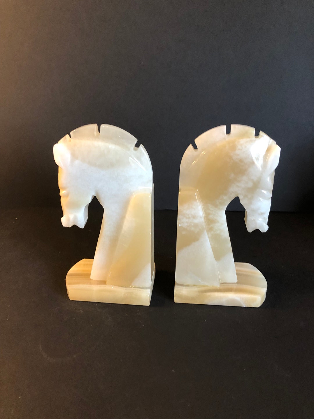 Stone Bookends Horse Heads Set of 2 Midcentury Modern Onyx Etsy