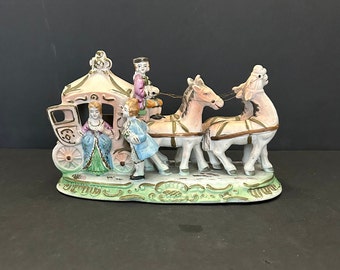 Rare Vintage Fairyland Japan Porcelain Carriage Figurine – Princess, Horses, Footman & Driver – Mid-Century Collectible
