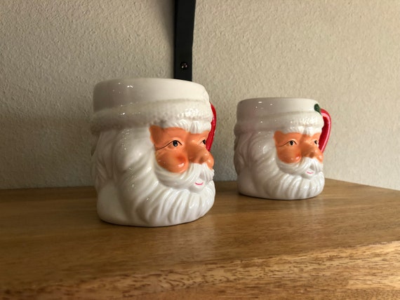 ヴィンテージサンタフェイスマグカップ、レトロなクリスマスセラミック