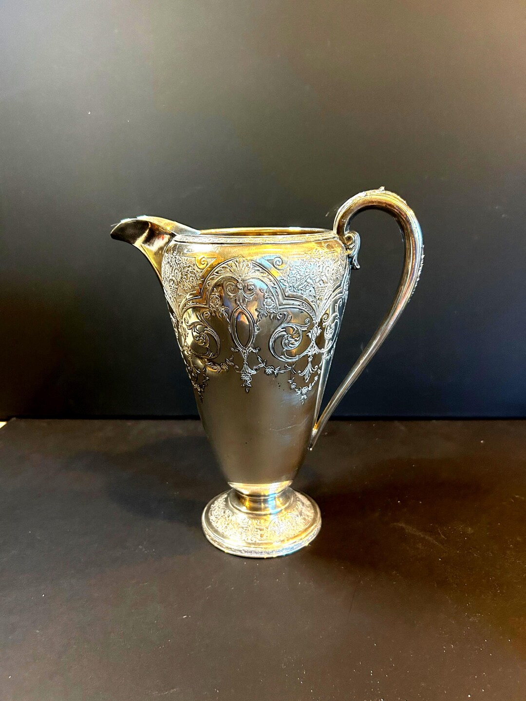 Circa 1900–1930 Wilcox Paisley Silverplate Pitcher Ornate Chased