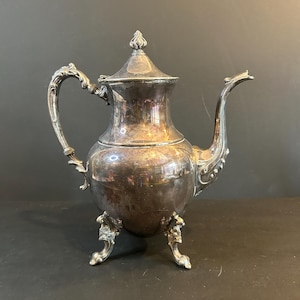 Sheridan Silver Co Silver Plate Tea Pot Silver On Copper Flower Design 4 Footed