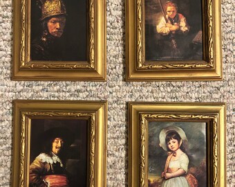 Set of 4 Classic Canvas Art Reproductions | Master ART Thentic OyLs | Illinois Moulding Co. | Framed 4x5 | Famous Paintings Collection