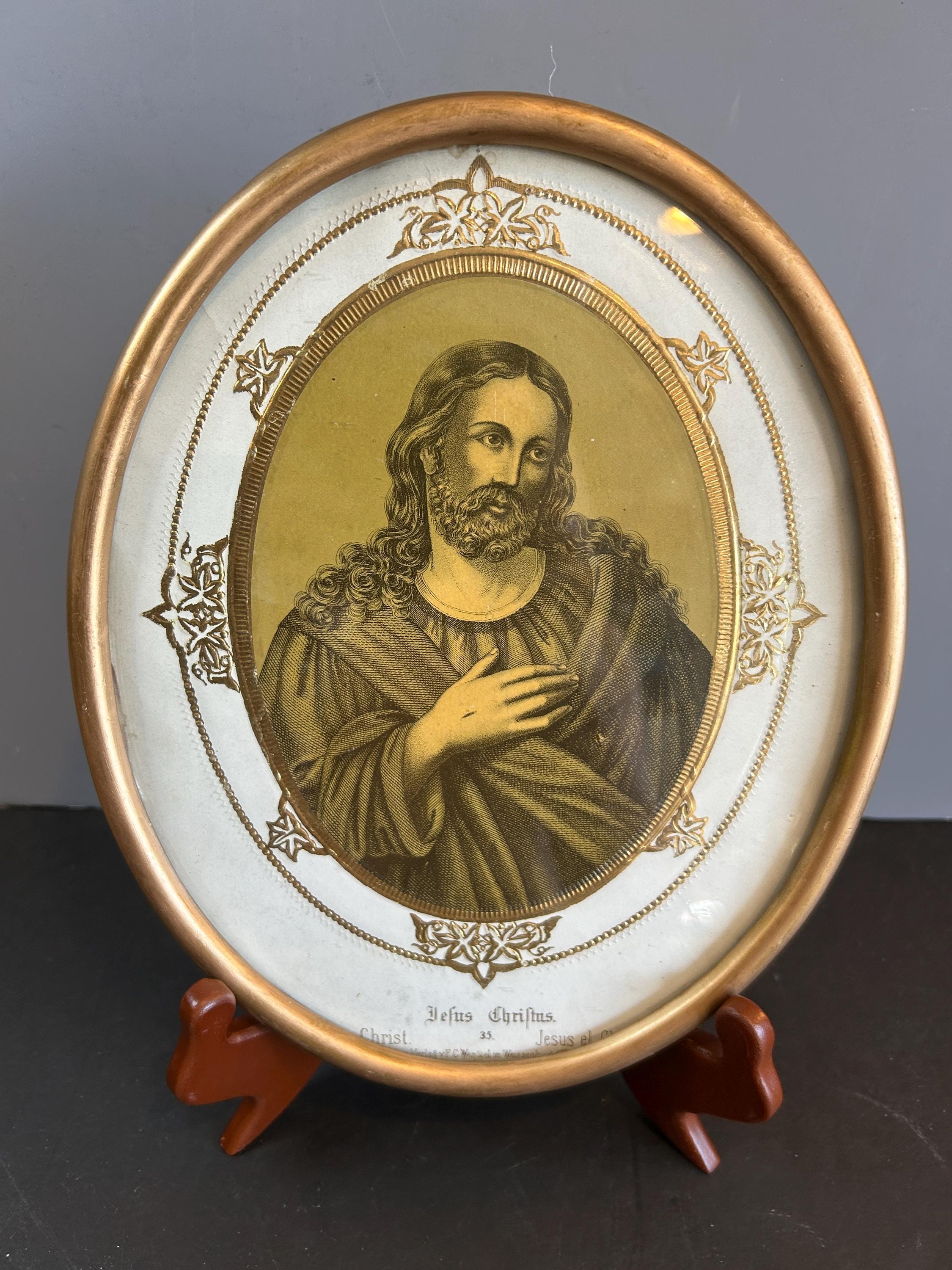 クラシック IMAGO CHRISTI Vintage Embossed Jesus Christ Picture: Gold Oval Frame, 1950s - Etsy