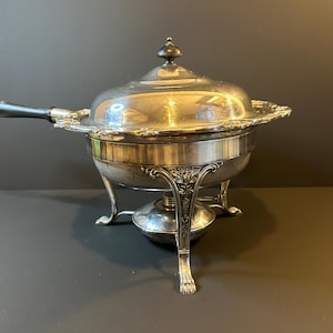 Vintage Silverplated Chafer Buffet Set: Ornate Chafing Dish with Wooden Handle