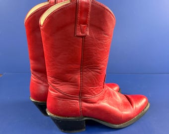 Vintage 1980s Kenny Rogers Red Leather Cowboy Boots Size 7 M Made in USA Western Cowgirl Boots