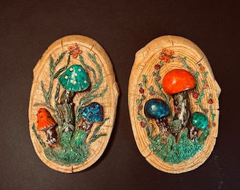 Vintage Mushroom Chalkware Wall Decor, 2 Piece Mushroom Decor Wall Set, Chalk ware of Mushrooms, Vintage mushroom decor, Cottage Core wall